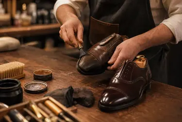 Sapateiro reformando sapatos sociais.